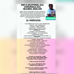 RIFA EM PROL DO TRATAMENTO DE SAÚDE DA ISABEL