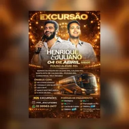 Excursão para o show do Henrique e Juliano dia 04 de abril de 2026, sábado em Pouso Alegre-mg