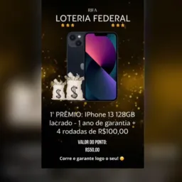 🍀Sorteio 01 IPHONE 13 128g e 04 rodadas de 100 🍀
