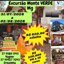 EXCURSÃO MONTE VERDE MG DIA 31/07/2026 A 02/08/2026