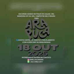 Excursão para a arapuca festival em Lavras-MG dia 18 de outubro de 2025, sábado e venda de ingressos