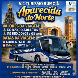 Grupo exclusivo para Aparecida do Norte em dezembro dia 17 a 20/12 por 870,00 por pessoa