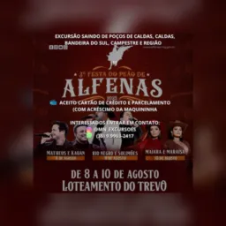 Excursão para a festa do peão de Alfenas de 08 a 10 de agosto de 2025 saindo de Poços de Caldas etc!