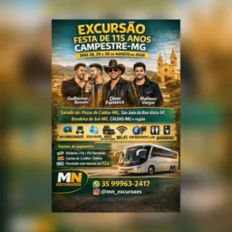 Excursão para o aniversário de 115 anos da cidade de  campestre-MG dias 28 a 30 de agosto de 2026.