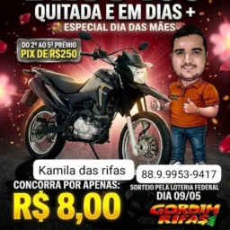 Sábado agora dia 09/05/26 tem uma Bros 160 na rifa bilhete custa apenas 8 reais cuidar