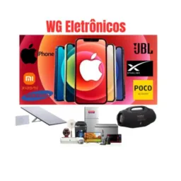 Grupo de iPhone novos e semi e uma variedades em produtos eletrônicos.