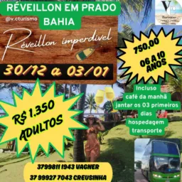 Grupo para o réveillon em Prado Bahia dia 30/12 a 03/01