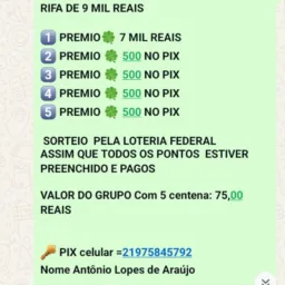 *Rifa premiação em dinheiro 9️⃣ mil no Pix*