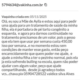 Vaquinha pra ajudar aylla fazer um tratamento