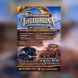 Excursão para o Jaguariuna rodeo festival de 18 à 26 de setembro de 2026