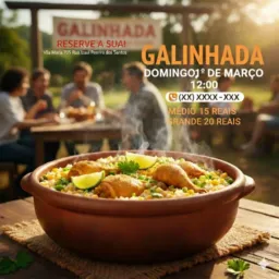 Galinhada média 15 reais grande 20 reais