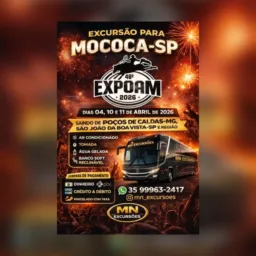 Excursão para a Expo am Mococa-sp dias 04, 10 e 11 de abril de 2026 e venda de ingressos sem taxa.