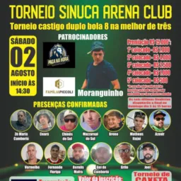 Torneio de sinuca dia 2 e 3 de agosto arena club