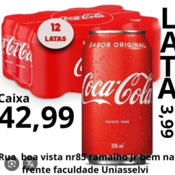 Coca lata fardo 42,99 coca retornável 1 L 5,00 2 L 8,99 fanta 2 L 7,99 fanta uva e laranja lata 3,49
