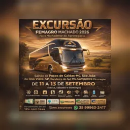 Excursão para a femagro Machado 2026, feira machadense do agronegócio dias 11, 12 e 13 de setembro
