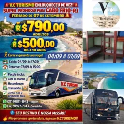 Viagem exclusiva pra cabo frio RJ dia 04/09  a 07 /09 feriado 7 de setembro